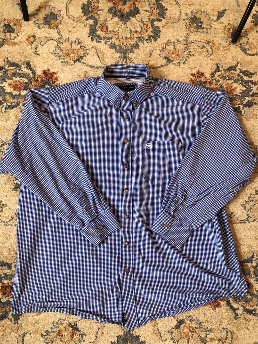 Mens XXL Ariat Pro Series Long Sleeve Button Blue Plaid Checkered Shirt